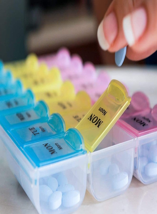 Magic Providers Weekly 4 Lines Pill Box travel box tablet holder medicine dispenser organizer storage BPA Free Travel 28 Day Pill Box Case - (Multicolored) Pack Of - 1 - Image 2